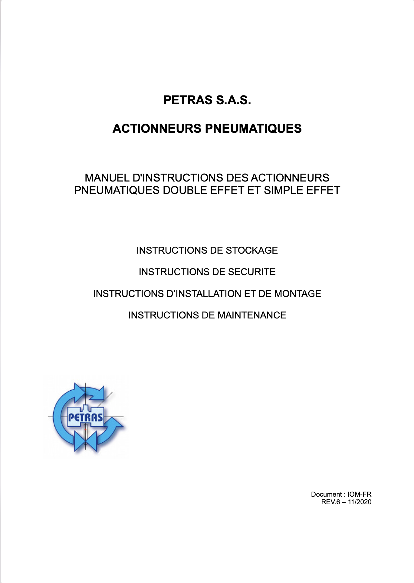 Manuel actionneurs pneumatiques